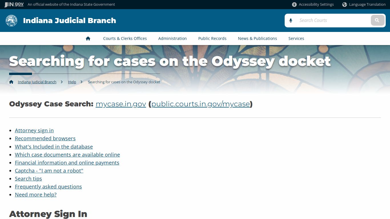 Searching for cases on the Odyssey docket - Indiana Judicial Branch